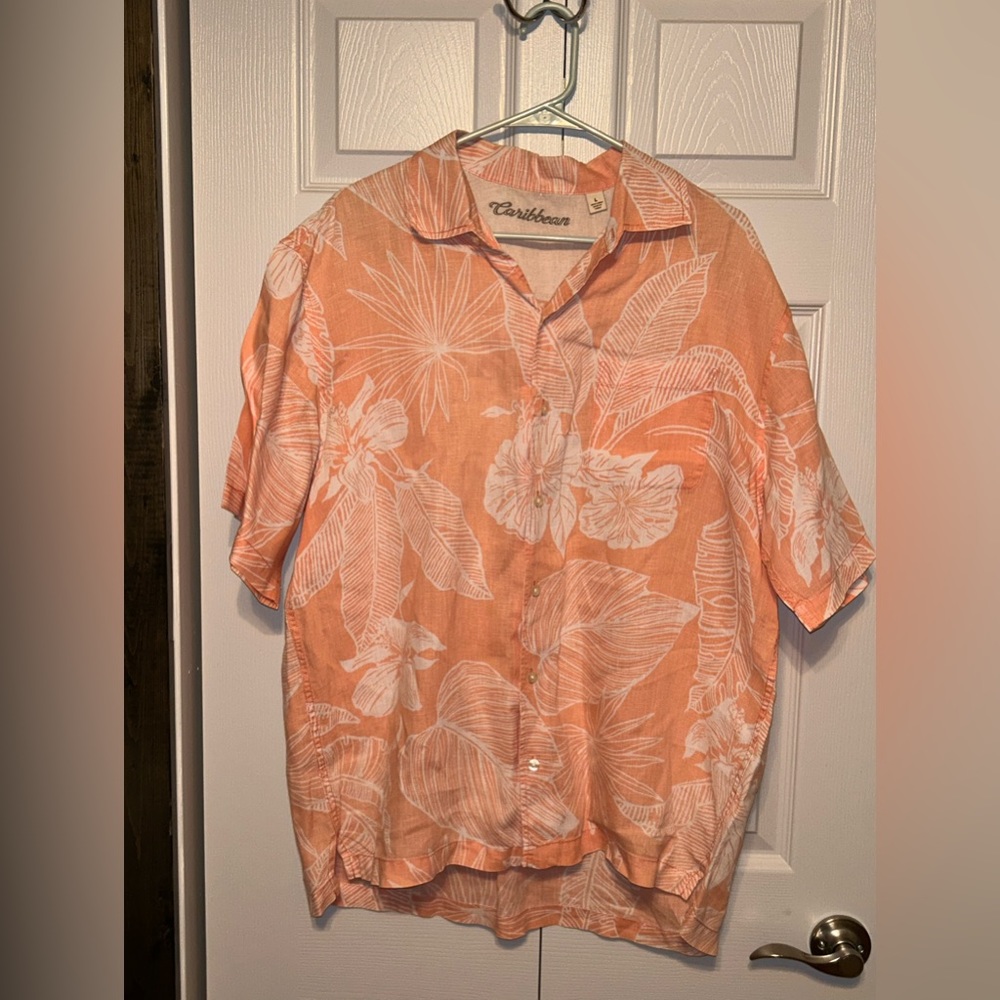 CARRIBEAN 100% Linen Blend‎ Hawaiian Aloha Shirt Large